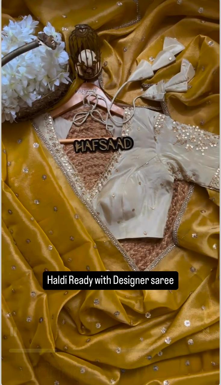 Ethereal Lace Glamour Heavy Twill Net Saree with Thread & Sequin Work & Designer Blouse