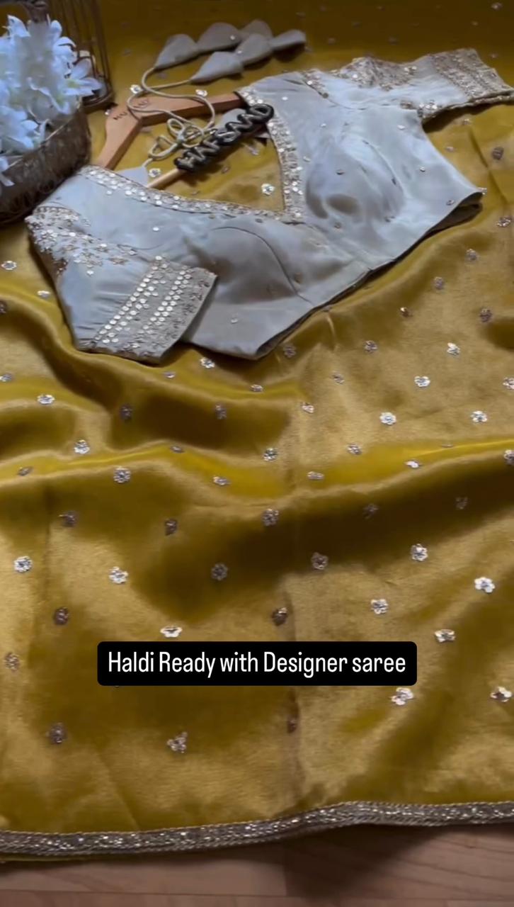 Ethereal Lace Glamour Heavy Twill Net Saree with Thread & Sequin Work & Designer Blouse