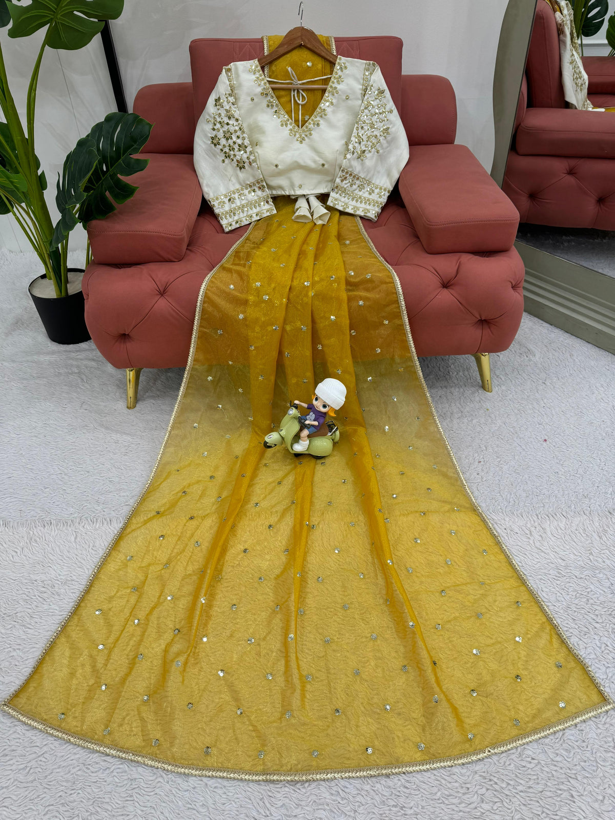 Ethereal Lace Glamour Heavy Twill Net Saree with Thread & Sequin Work & Designer Blouse