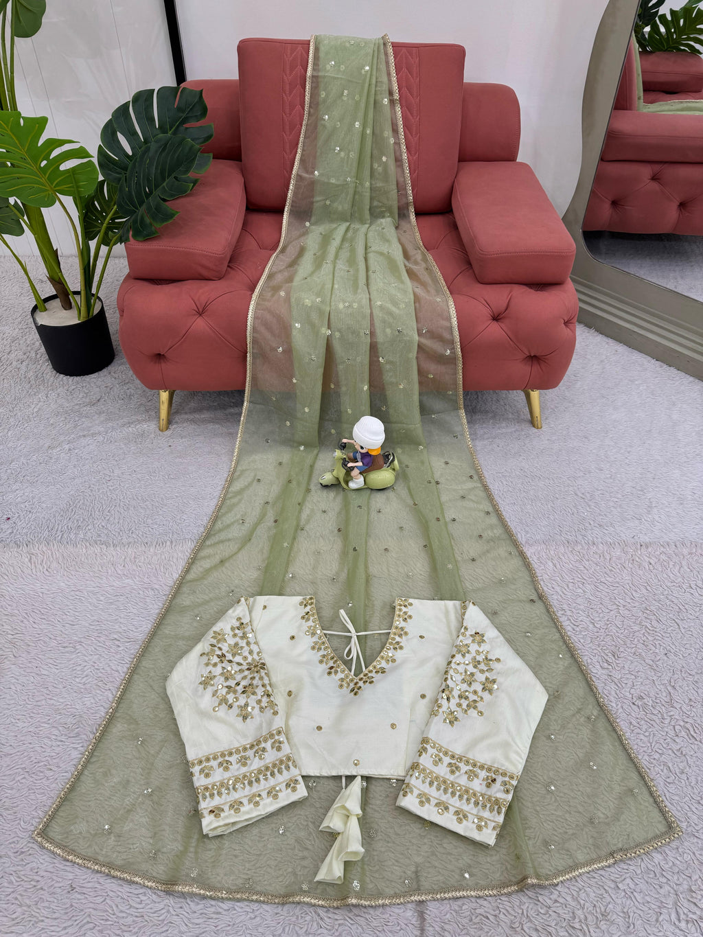 Ethereal Lace Glamour Heavy Twill Net Saree with Thread & Sequin Work & Designer Blouse