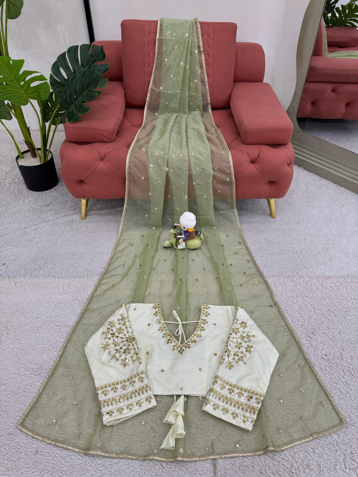 Ethereal Lace Glamour Heavy Twill Net Saree with Thread & Sequin Work & Designer Blouse