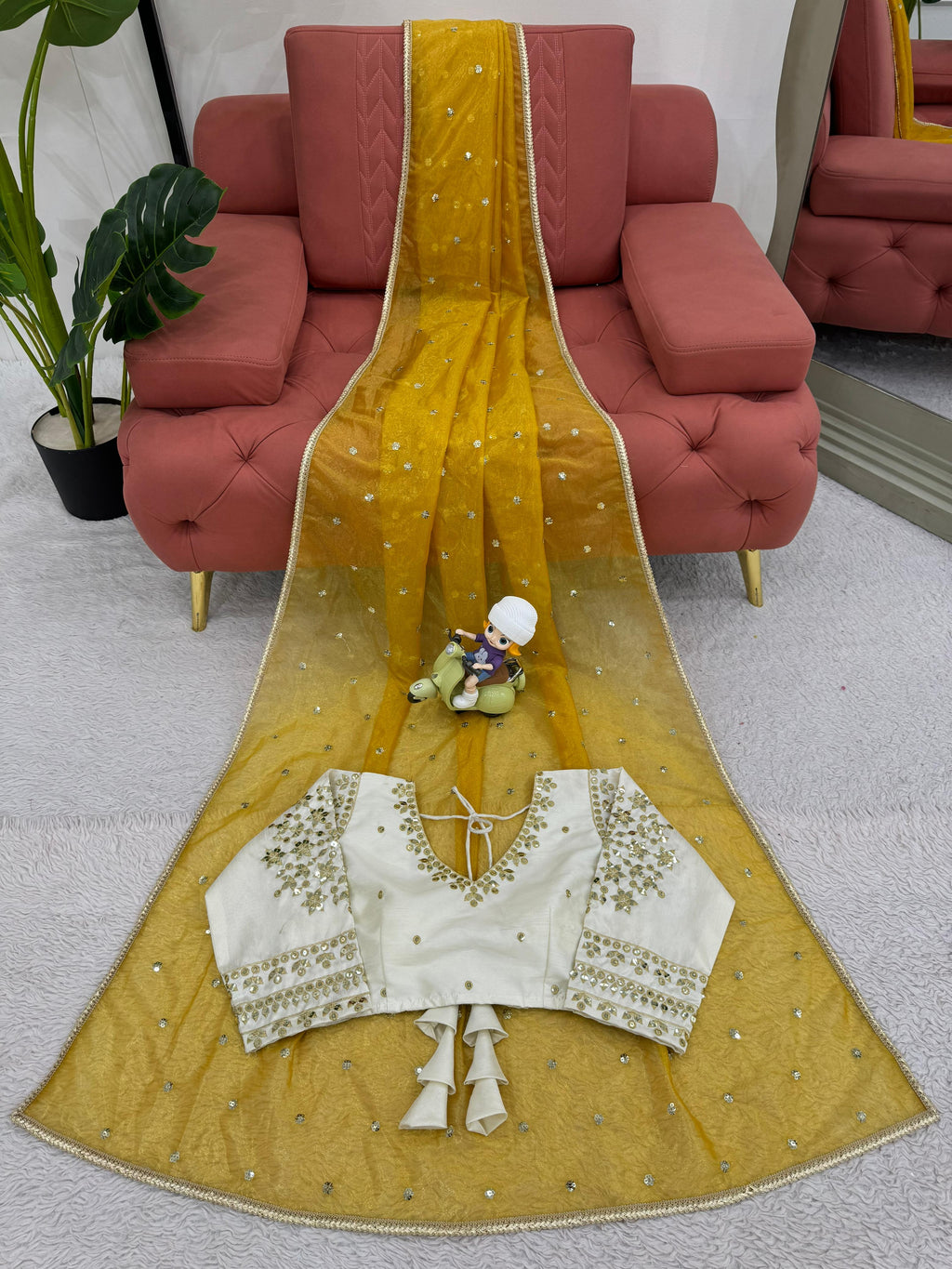 Ethereal Lace Glamour Heavy Twill Net Saree with Thread & Sequin Work & Designer Blouse
