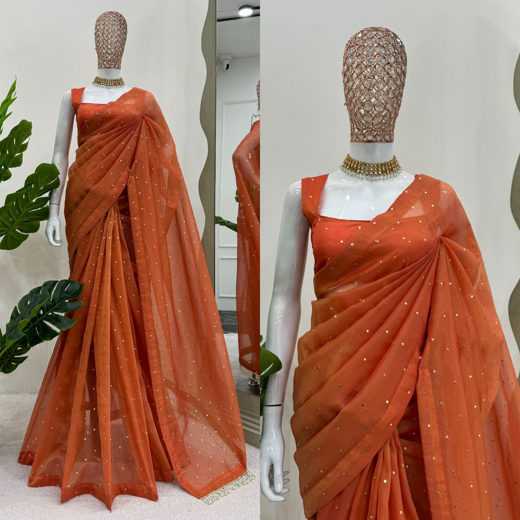Royal Mukesh Elegance Chimar Tissue Silk Saree with Heavy Fancy Lace & Designer Blouse