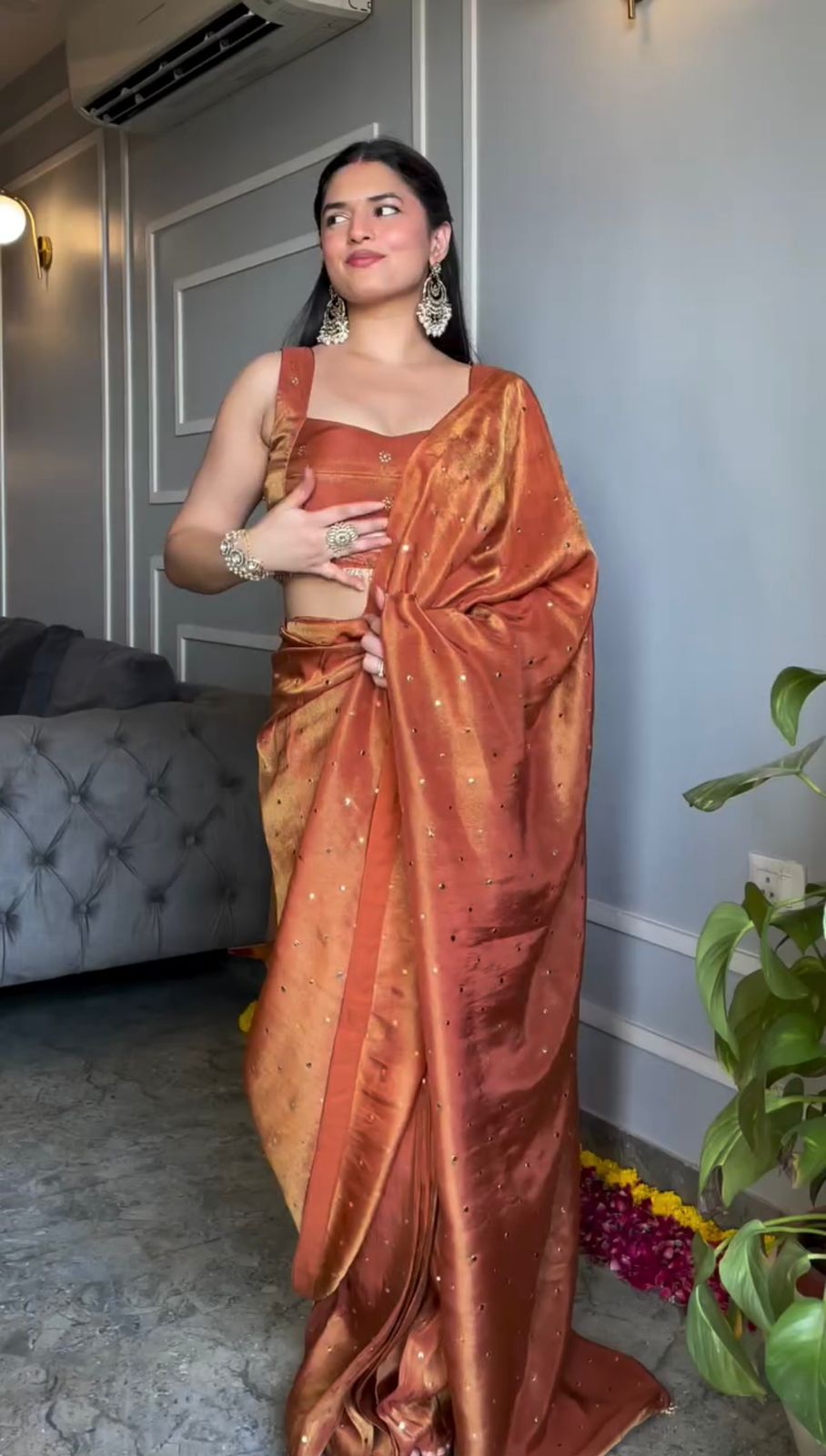 Royal Mukesh Elegance Chimar Tissue Silk Saree with Heavy Fancy Lace & Designer Blouse
