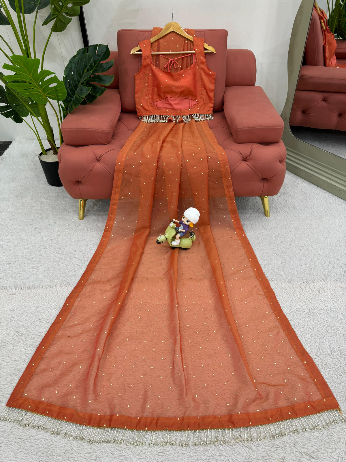Royal Mukesh Elegance Chimar Tissue Silk Saree with Heavy Fancy Lace & Designer Blouse