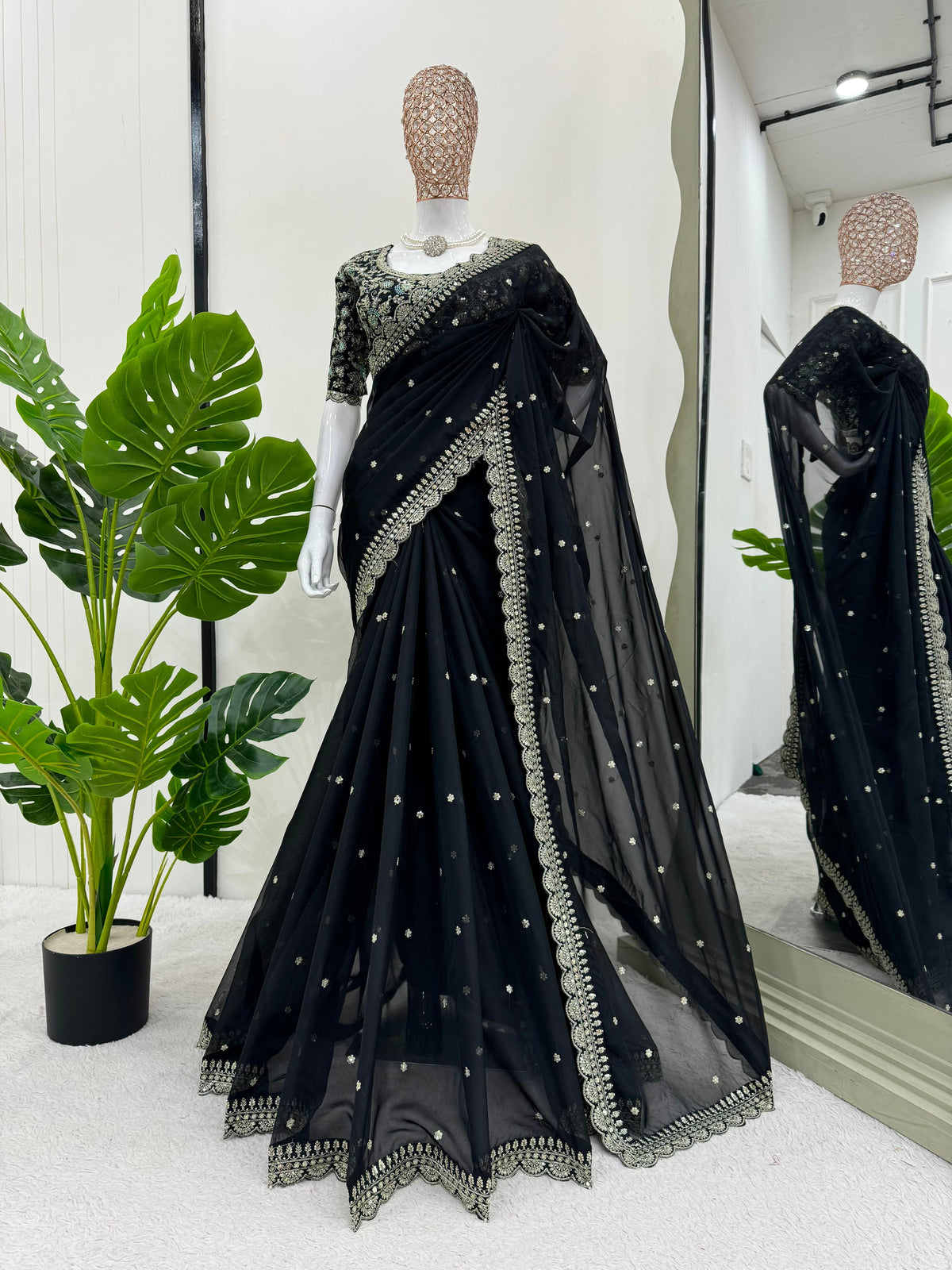 Royal Luxe Heavy Tibby Silk Saree with Thread & Sequin Work and Designer Banglory Silk Blouse