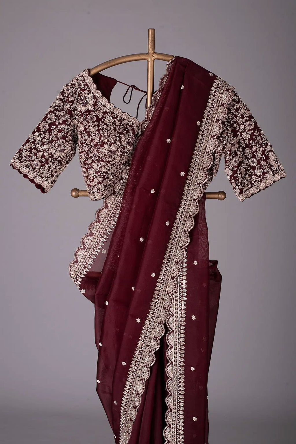 Royal Luxe Heavy Tibby Silk Saree with Thread & Sequin Work and Designer Banglory Silk Blouse