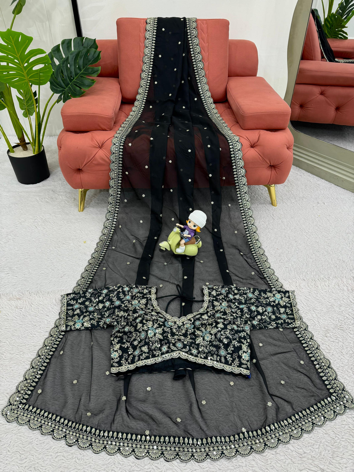 Royal Luxe Heavy Tibby Silk Saree with Thread & Sequin Work and Designer Banglory Silk Blouse