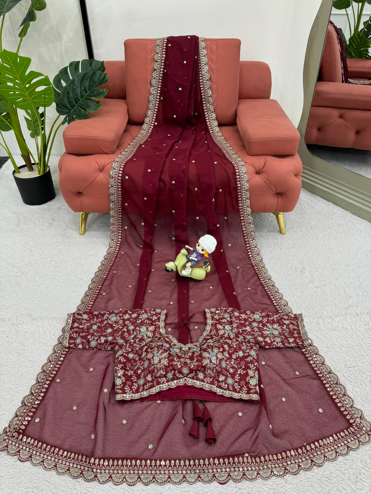 Royal Luxe Heavy Tibby Silk Saree with Thread & Sequin Work and Designer Banglory Silk Blouse