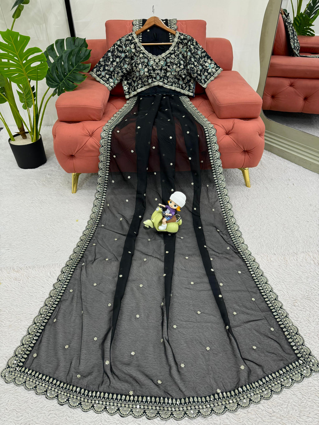 Royal Luxe Heavy Tibby Silk Saree with Thread & Sequin Work and Designer Banglory Silk Blouse