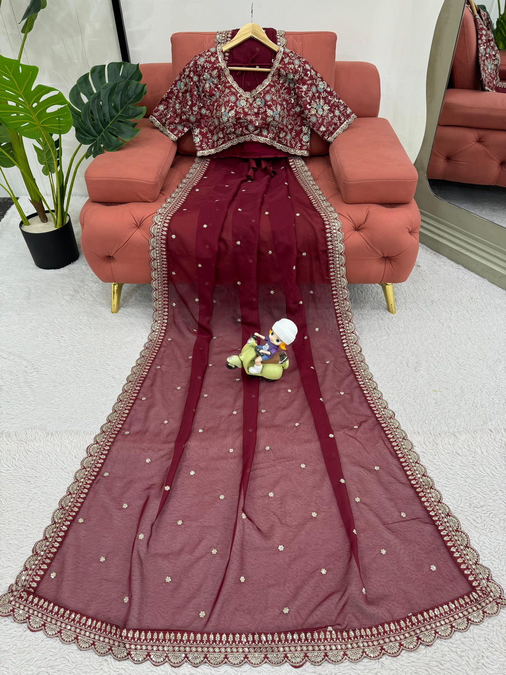 Royal Luxe Heavy Tibby Silk Saree with Thread & Sequin Work and Designer Banglory Silk Blouse