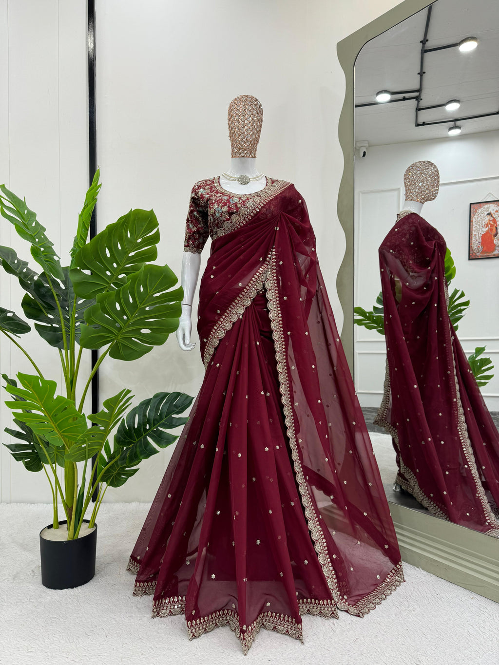 Royal Luxe Heavy Tibby Silk Saree with Thread & Sequin Work and Designer Banglory Silk Blouse