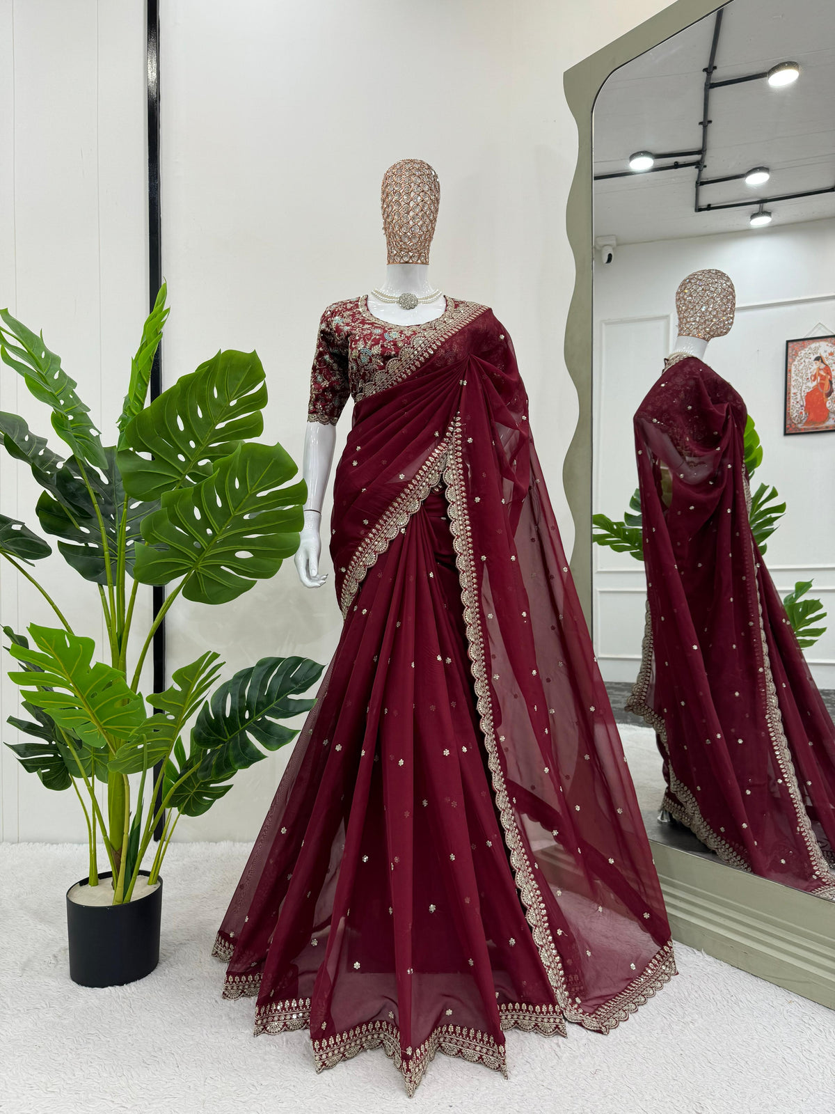 Royal Luxe Heavy Tibby Silk Saree with Thread & Sequin Work and Designer Banglory Silk Blouse