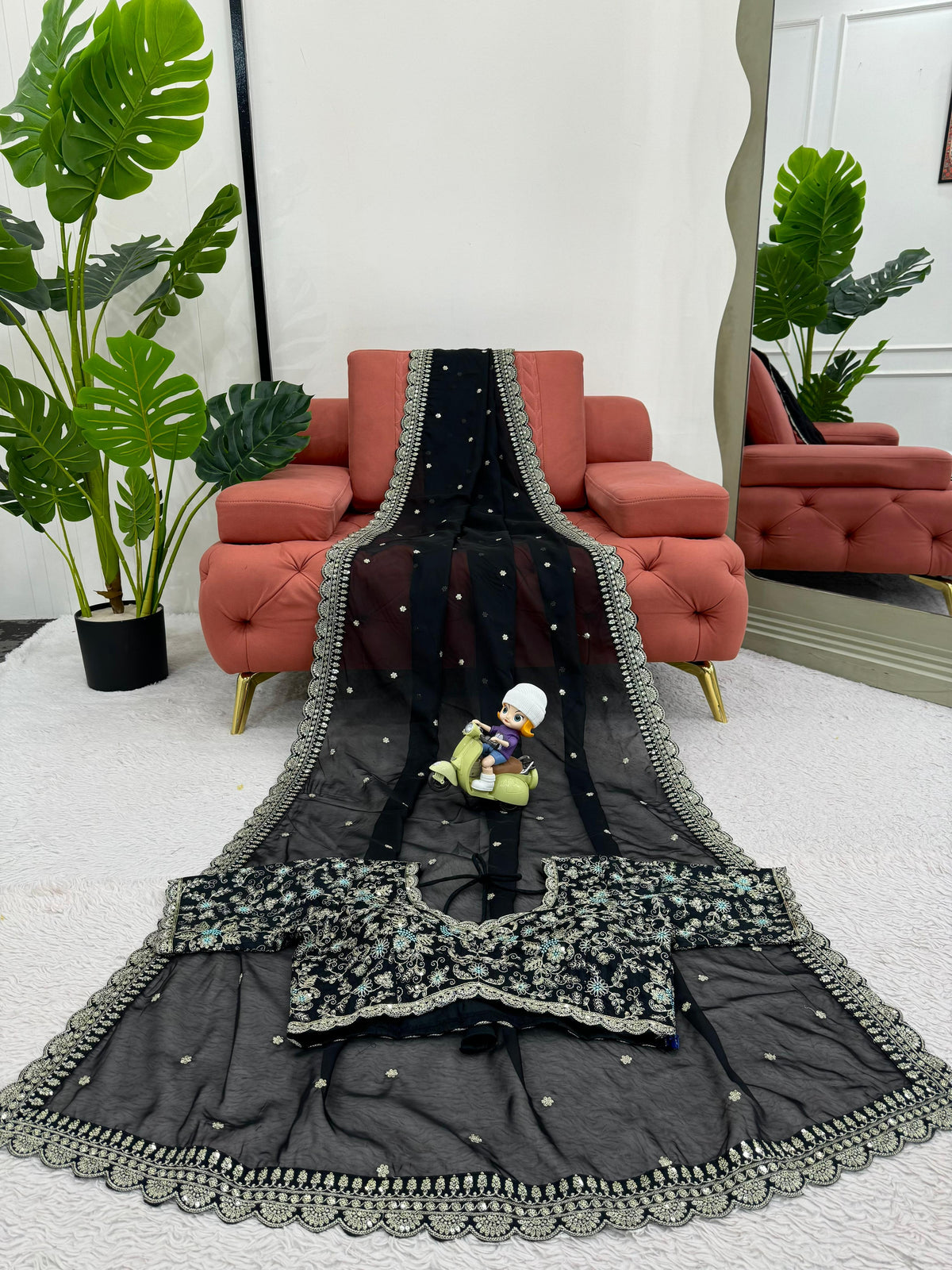 Royal Luxe Heavy Tibby Silk Saree with Thread & Sequin Work and Designer Banglory Silk Blouse