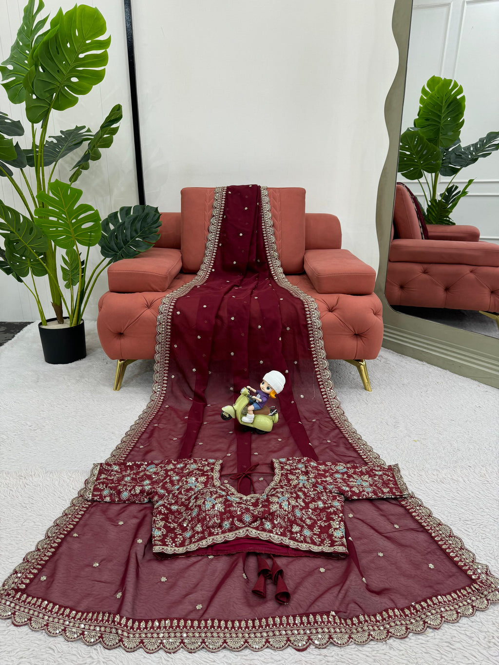 Royal Luxe Heavy Tibby Silk Saree with Thread & Sequin Work and Designer Banglory Silk Blouse