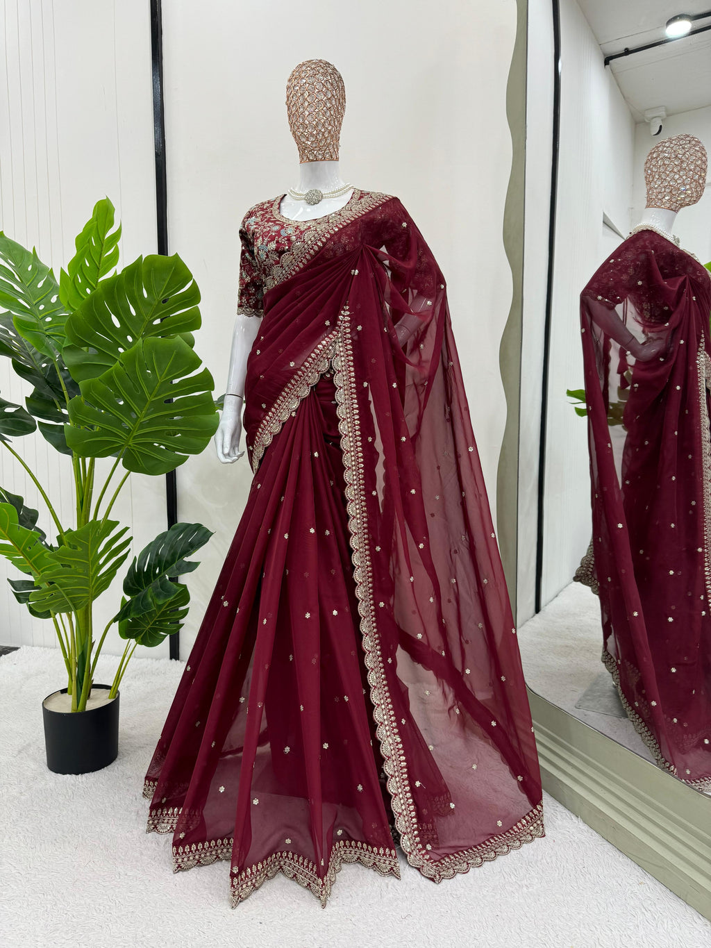 Royal Luxe Heavy Tibby Silk Saree with Thread & Sequin Work and Designer Banglory Silk Blouse