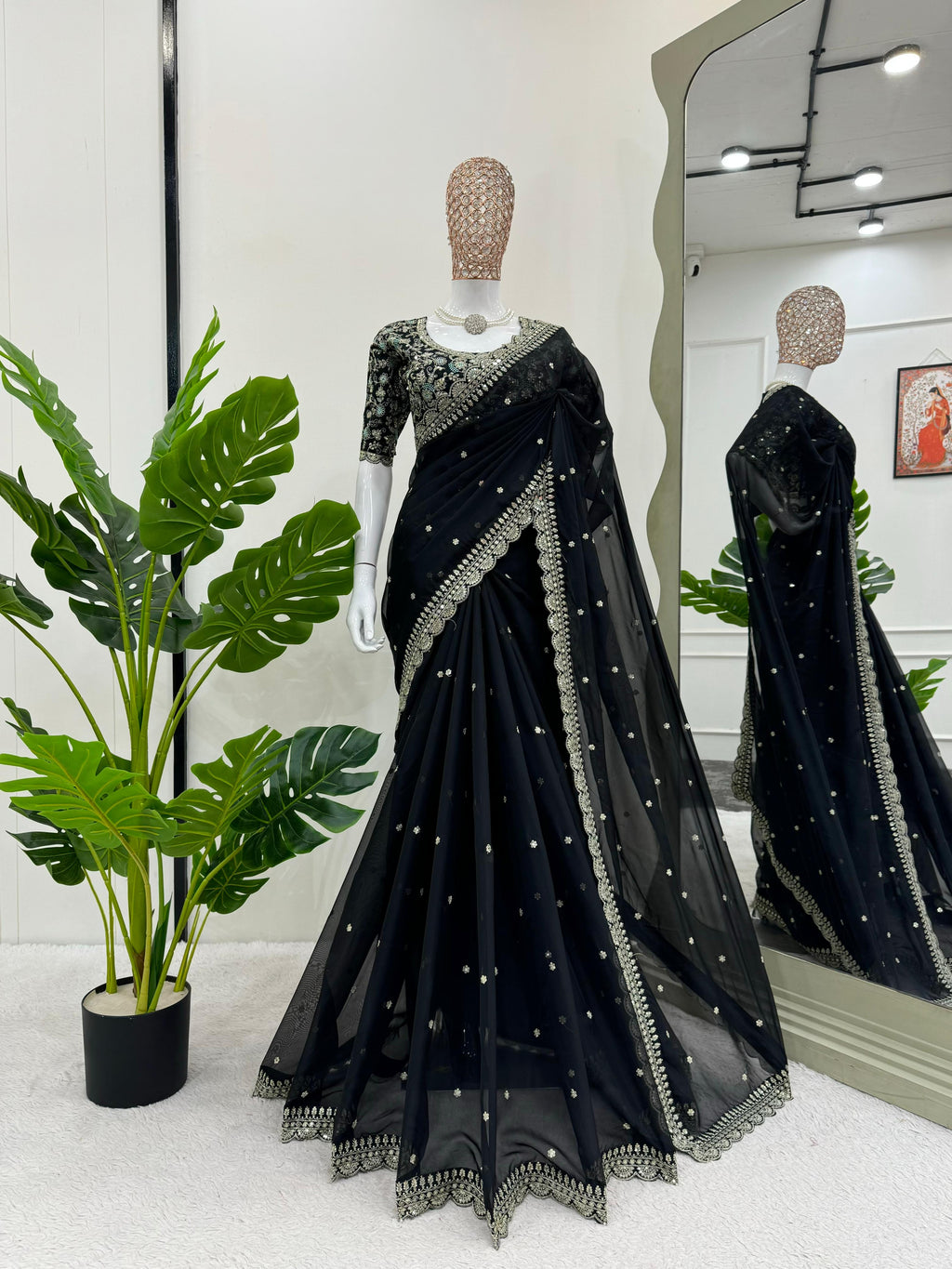 Royal Luxe Heavy Tibby Silk Saree with Thread & Sequin Work and Designer Banglory Silk Blouse