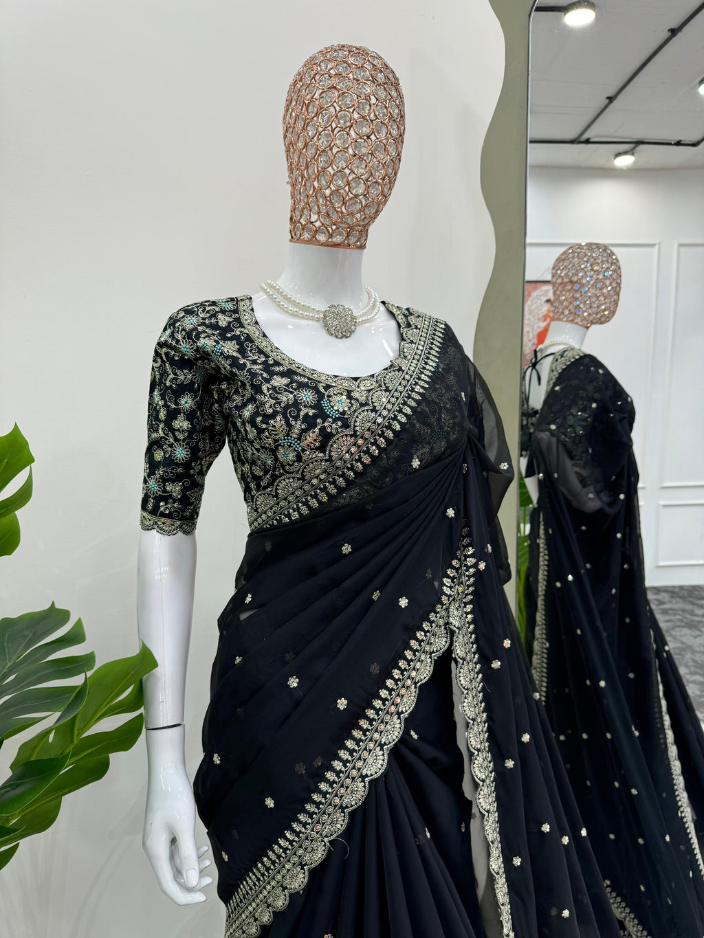 Royal Luxe Heavy Tibby Silk Saree with Thread & Sequin Work and Designer Banglory Silk Blouse
