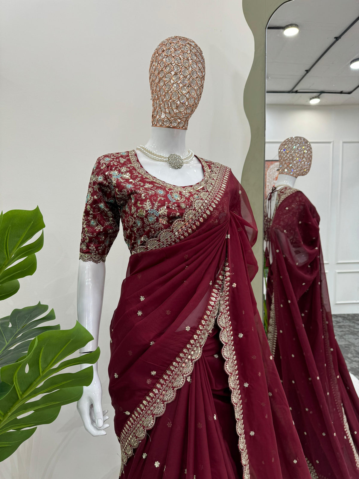 Royal Luxe Heavy Tibby Silk Saree with Thread & Sequin Work and Designer Banglory Silk Blouse
