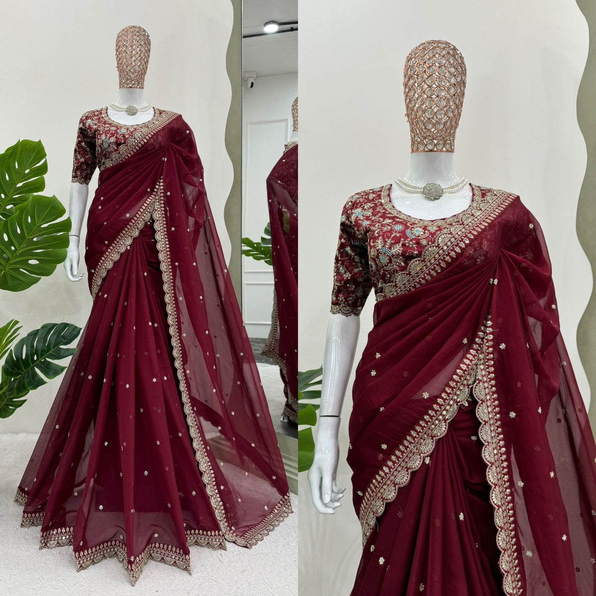Royal Luxe Heavy Tibby Silk Saree with Thread & Sequin Work and Designer Banglory Silk Blouse
