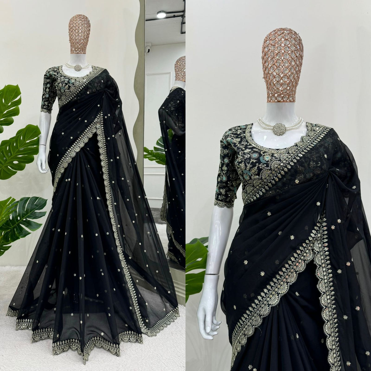 Royal Luxe Heavy Tibby Silk Saree with Thread & Sequin Work and Designer Banglory Silk Blouse