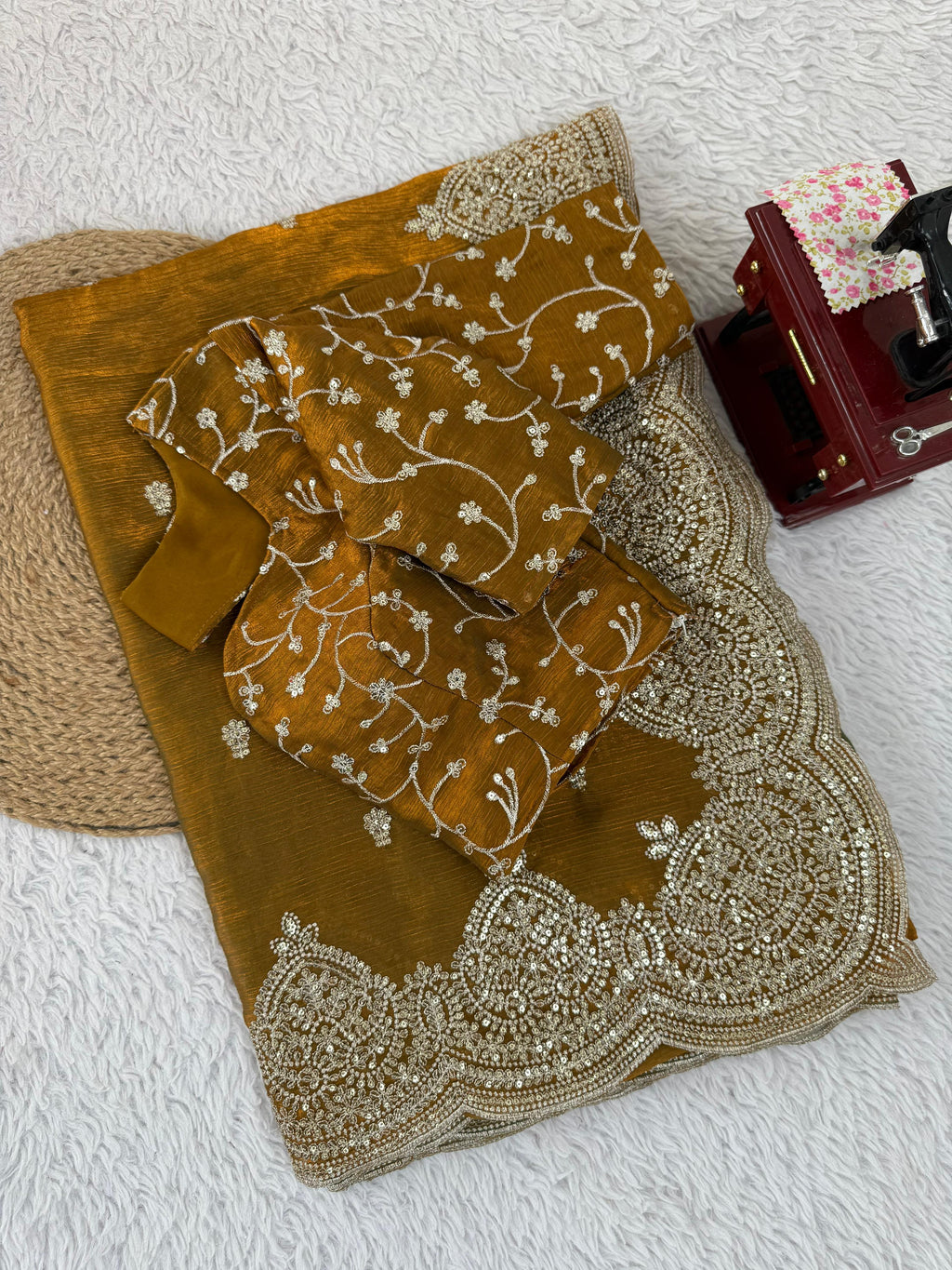 Fendi Chiffon Designer Saree with Thread & Sequin Embroidery