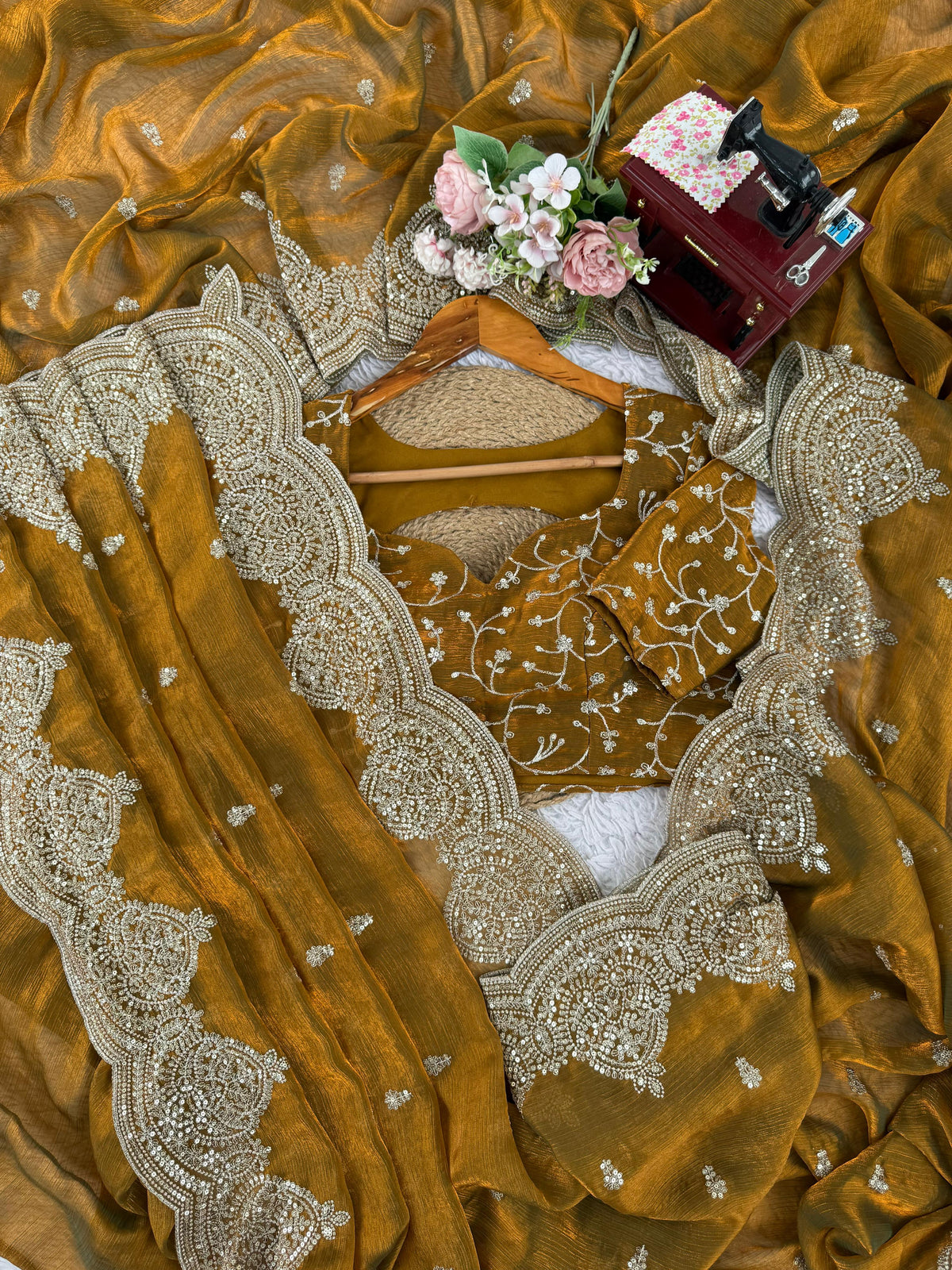 Fendi Chiffon Designer Saree with Thread & Sequin Embroidery