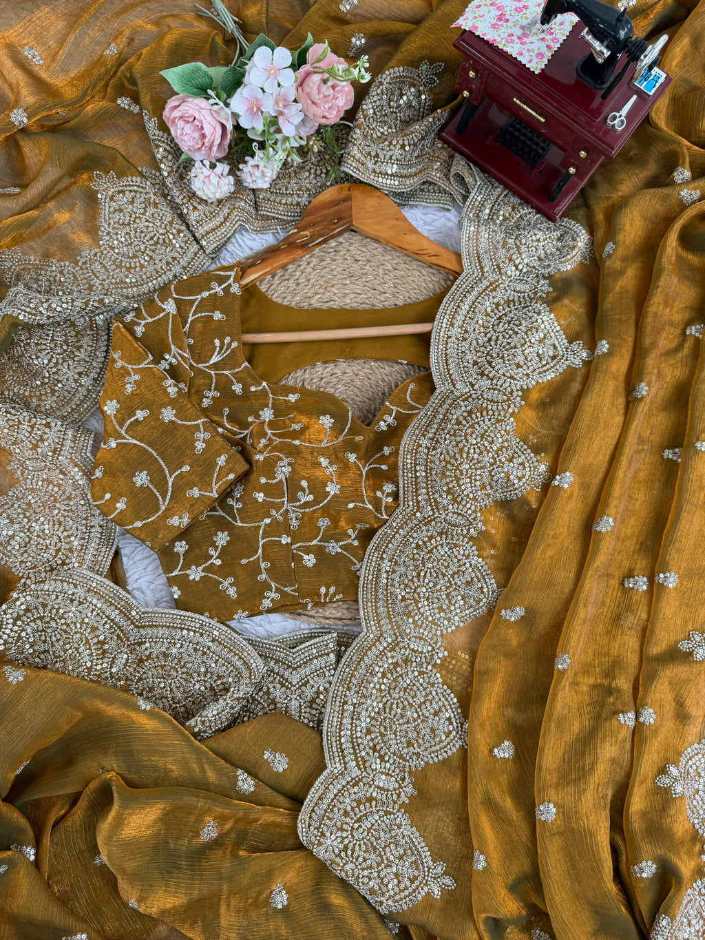 Fendi Chiffon Designer Saree with Thread & Sequin Embroidery