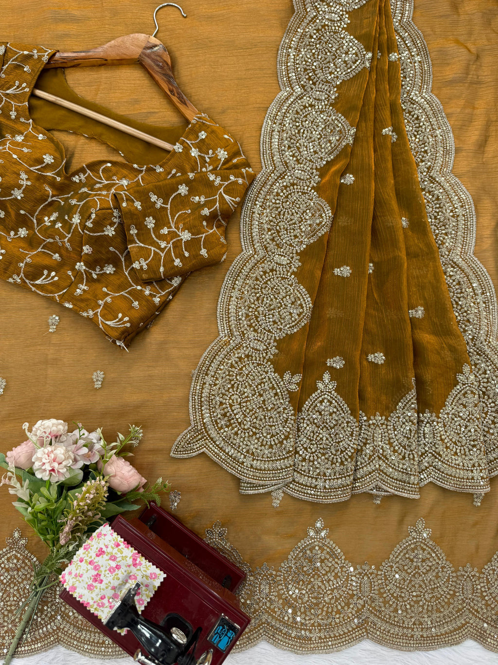 Fendi Chiffon Designer Saree with Thread & Sequin Embroidery