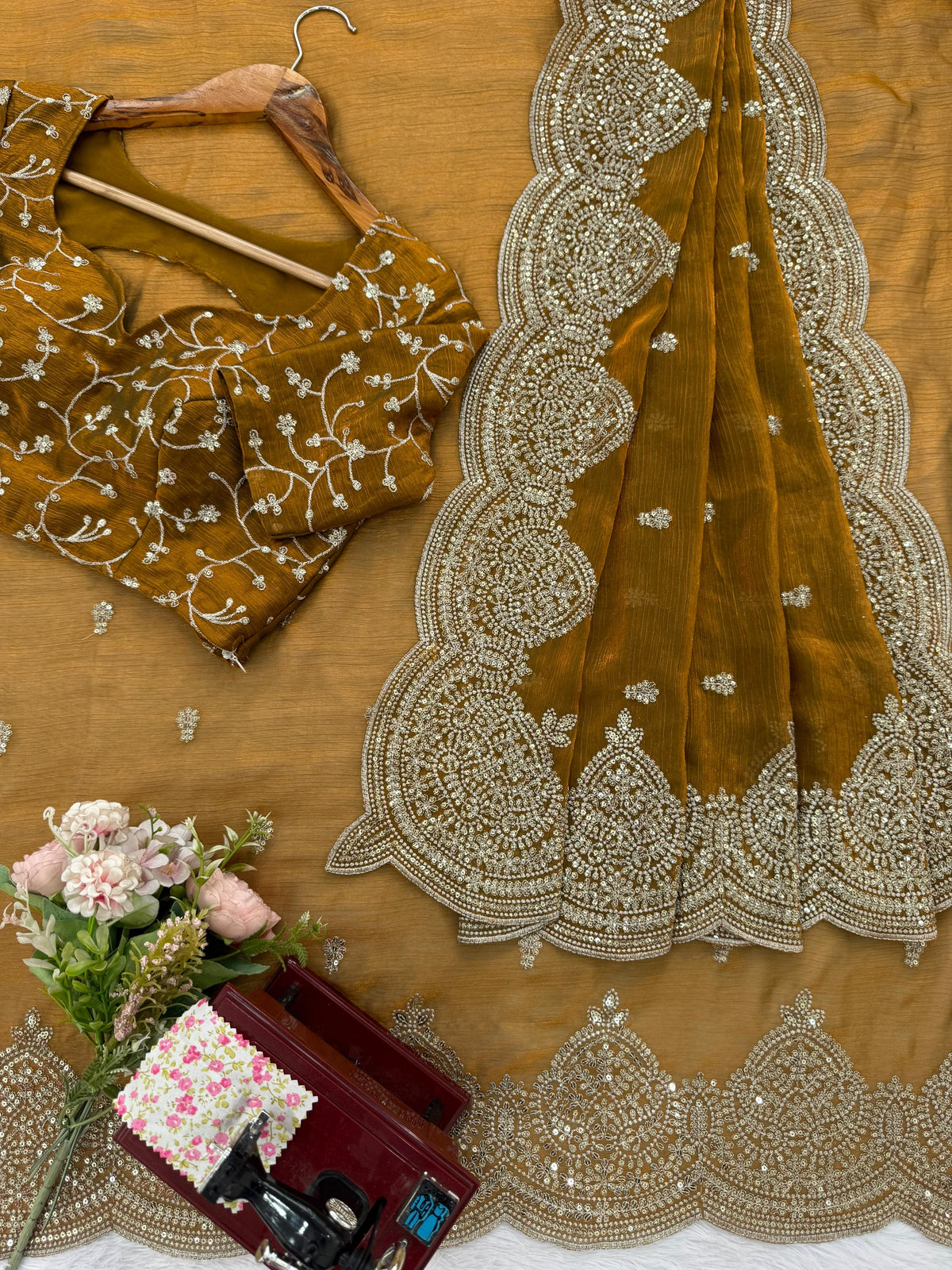 Fendi Chiffon Designer Saree with Thread & Sequin Embroidery