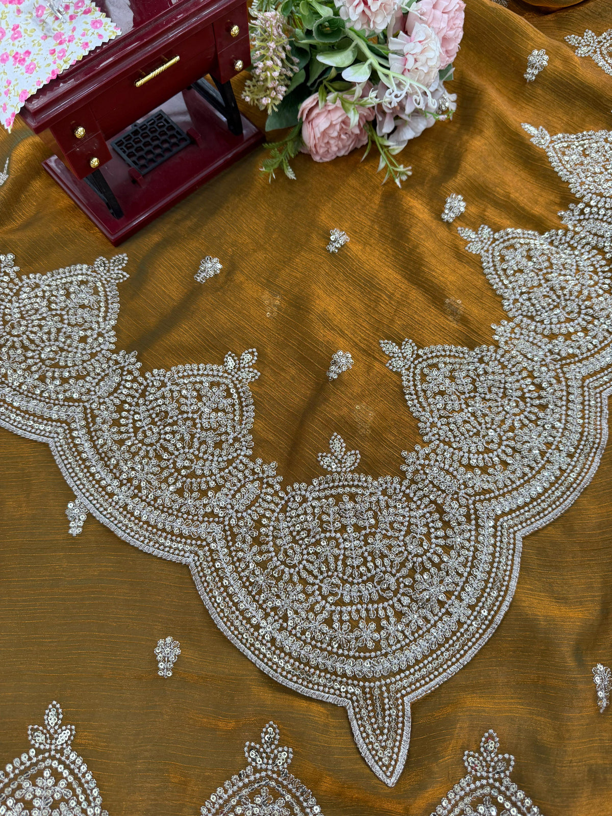 Fendi Chiffon Designer Saree with Thread & Sequin Embroidery