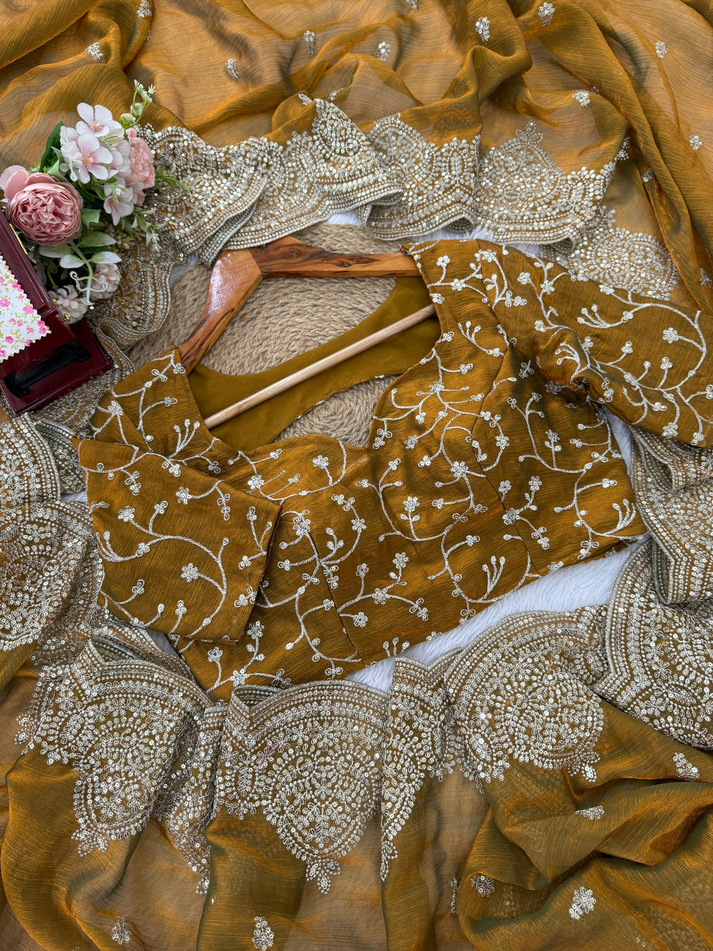 Fendi Chiffon Designer Saree with Thread & Sequin Embroidery
