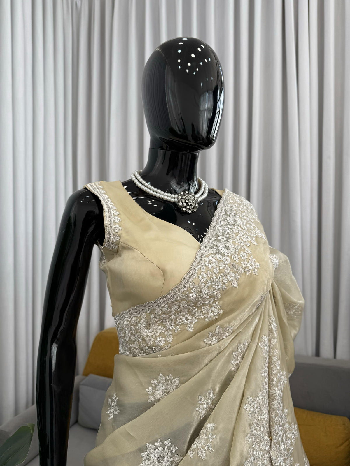 Jimmy Choo Saree with Elegant Coding & Thread Embroidery