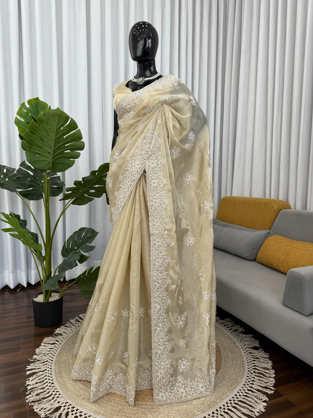 Jimmy Choo Saree with Elegant Coding & Thread Embroidery