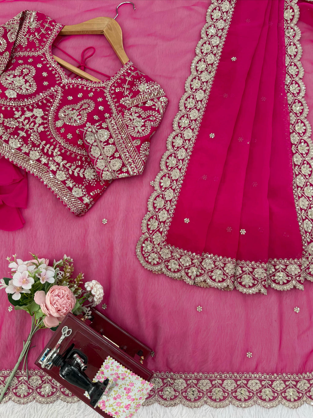 Tibby Silk Saree with Refined Thread & Sequin Embroidery