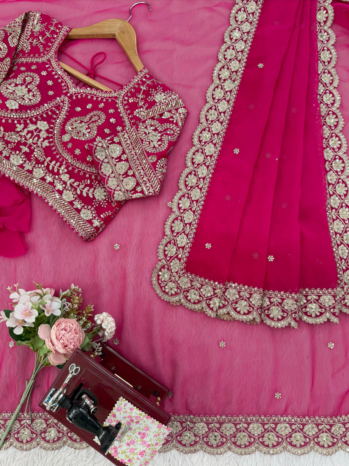 Tibby Silk Saree with Refined Thread & Sequin Embroidery