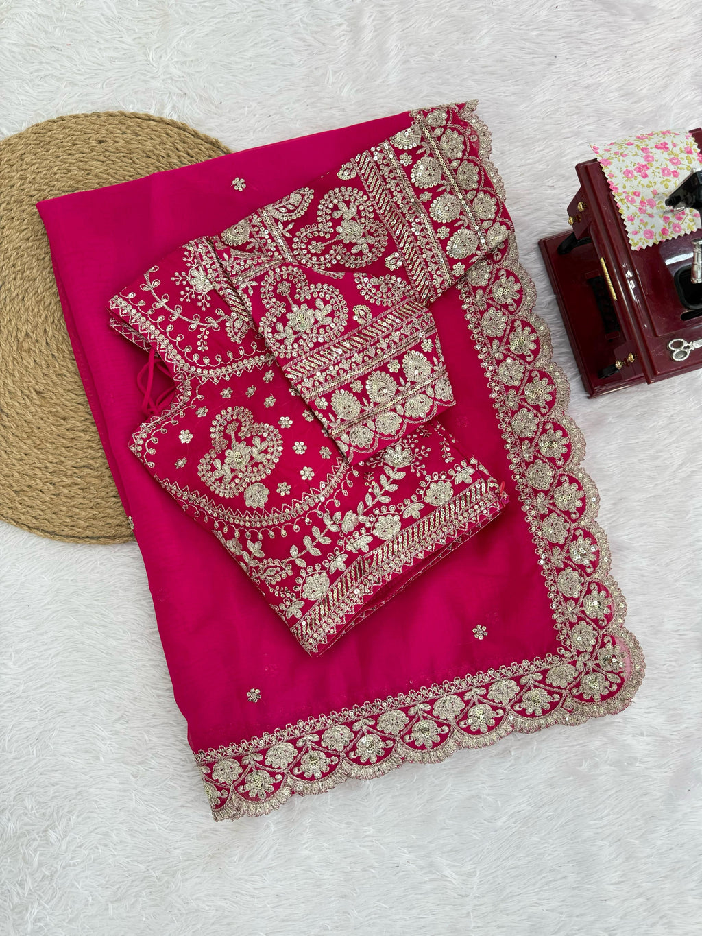 Tibby Silk Saree with Refined Thread & Sequin Embroidery