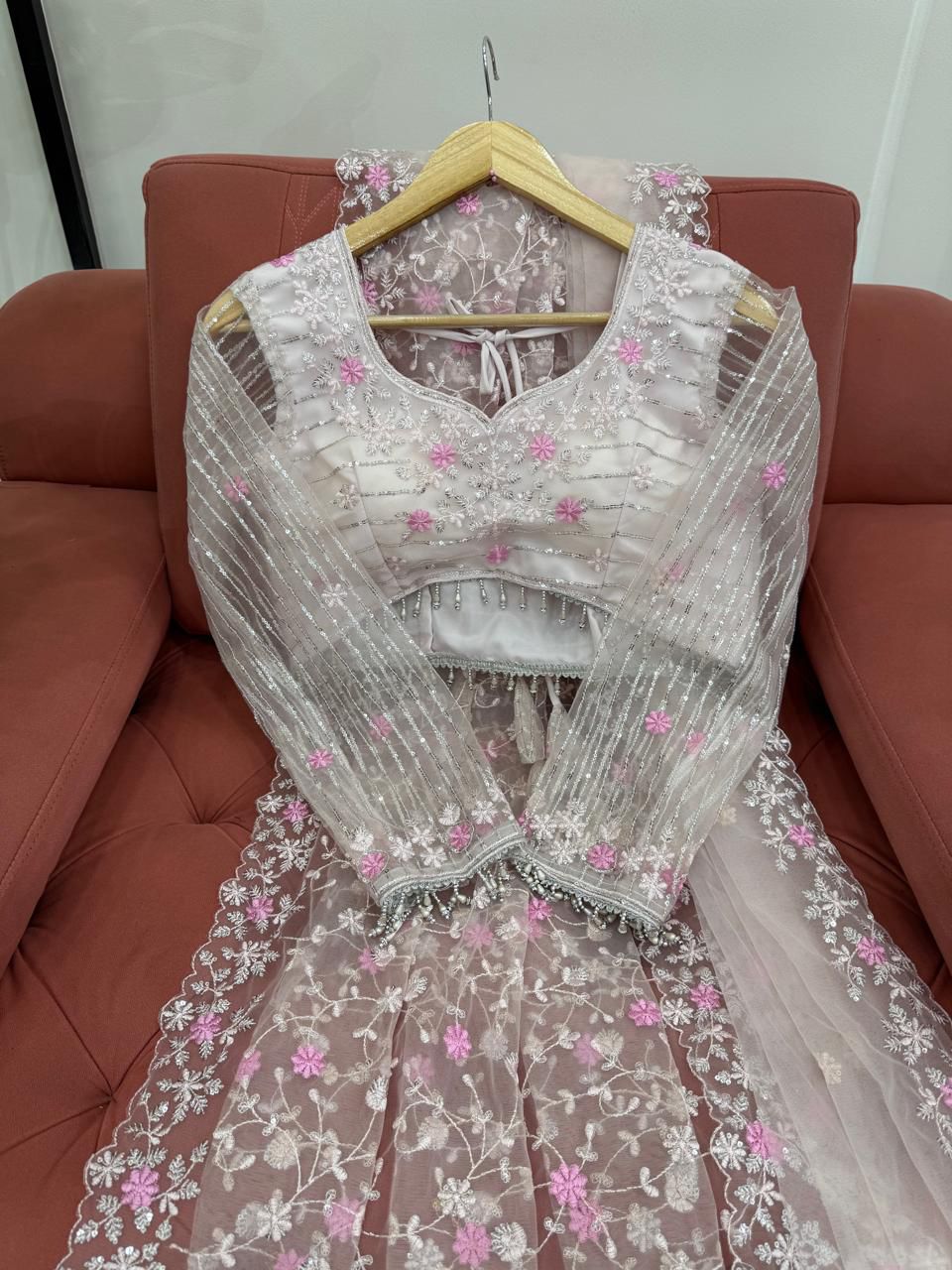 Soft Net Designer Saree with Thread & Sequin Work, Lace Blouse & Dupatta