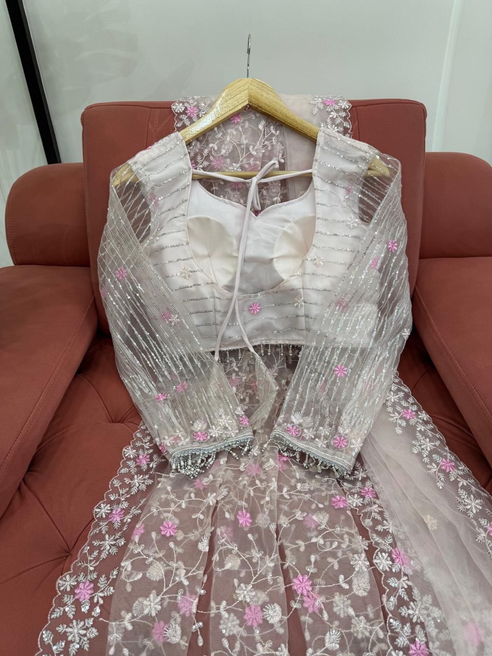 Soft Net Designer Saree with Thread & Sequin Work, Lace Blouse & Dupatta
