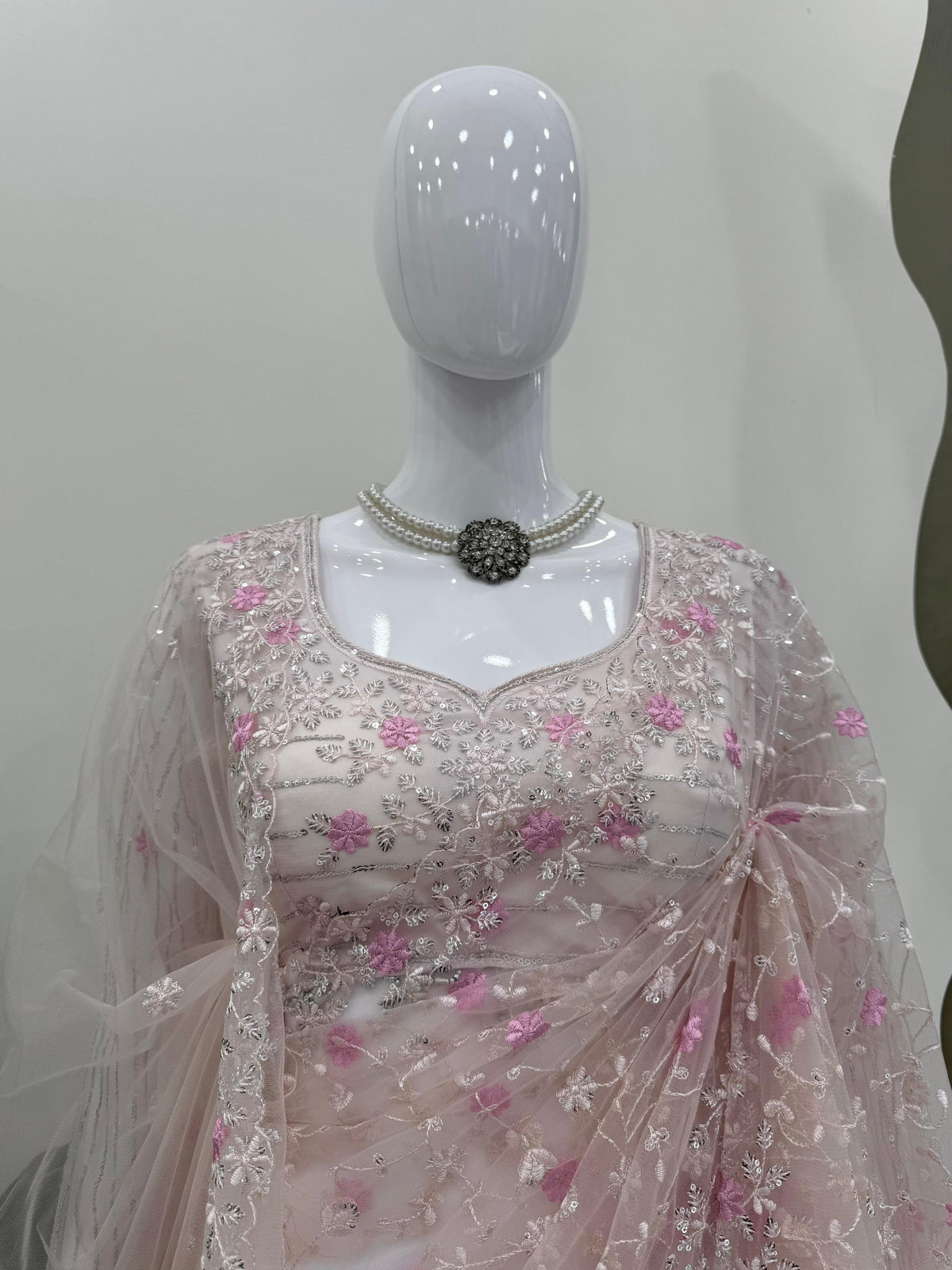 Soft Net Designer Saree with Thread & Sequin Work, Lace Blouse & Dupatta
