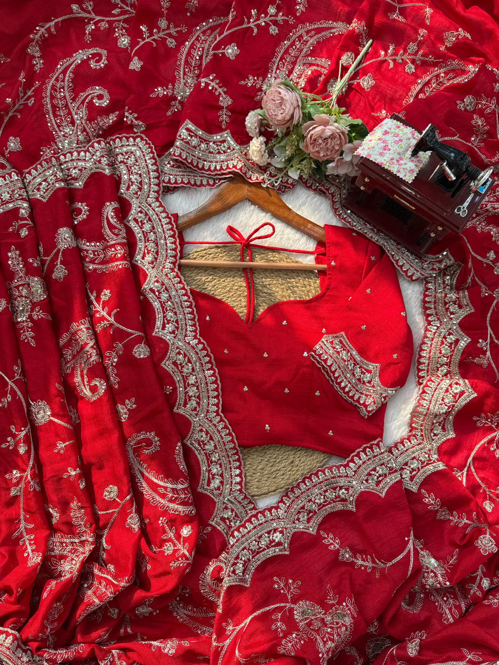 Vichitra Silk Saree with Elegant Thread & Sequin Embroidery