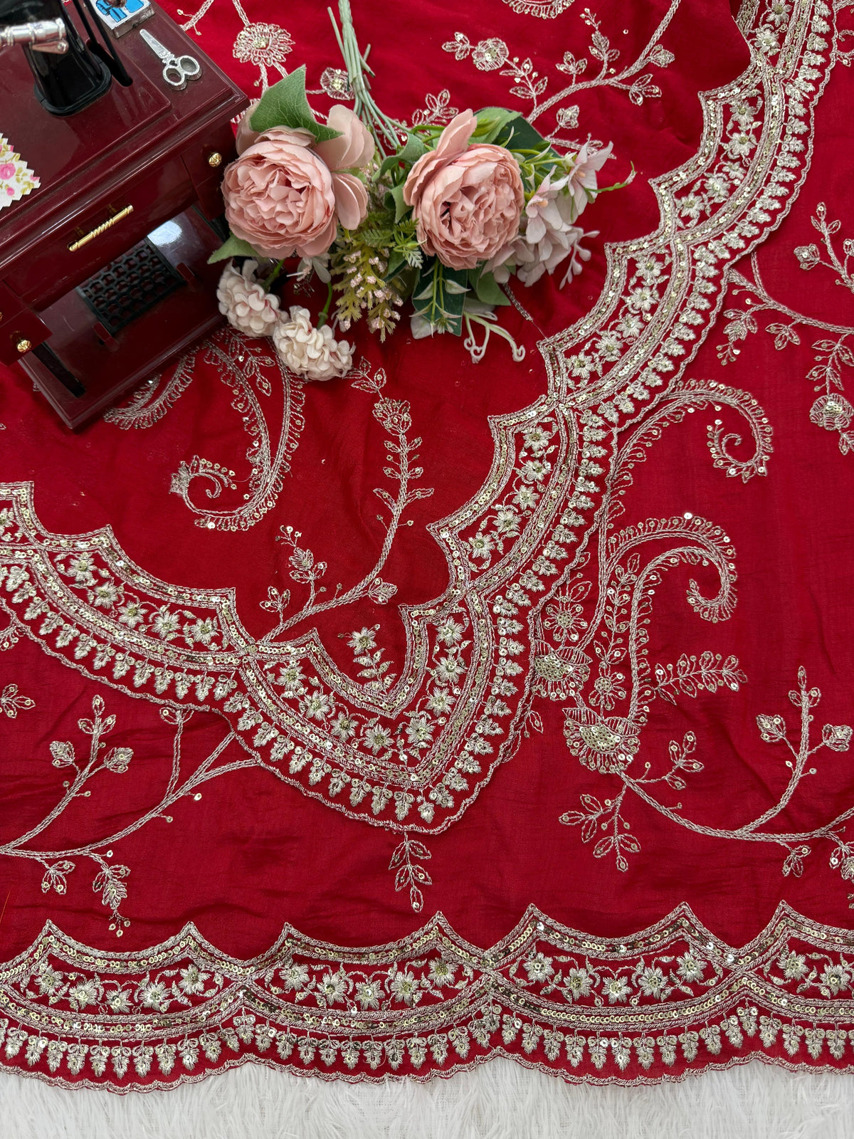 Vichitra Silk Saree with Elegant Thread & Sequin Embroidery