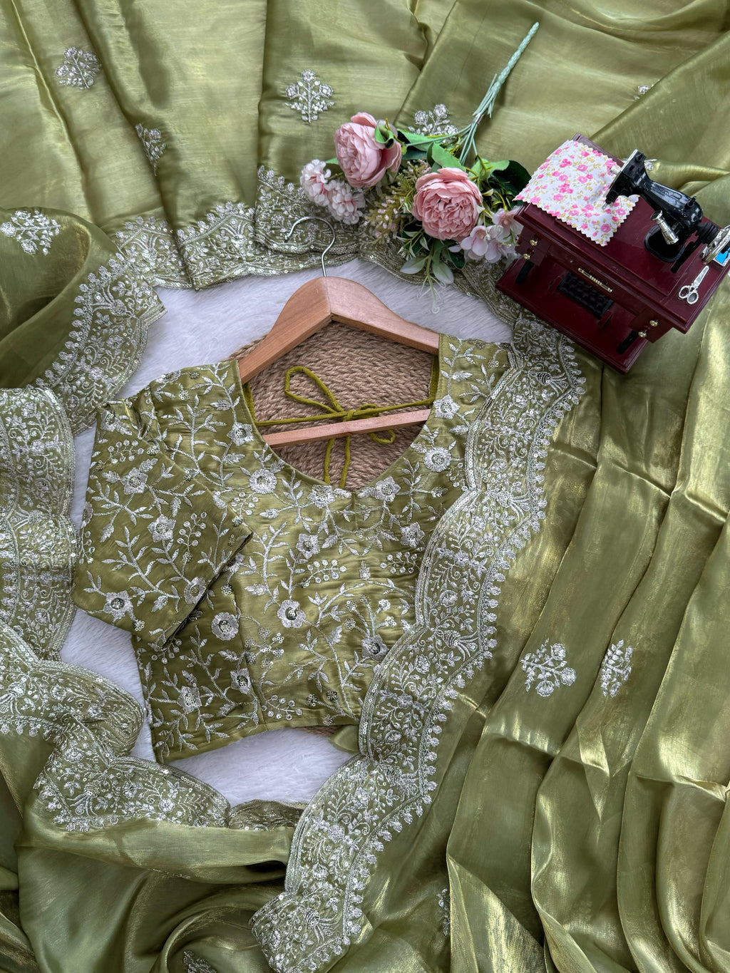 Jimmy Choo Designer Saree with Thread & Sequin Embroidery and Matching Blouse