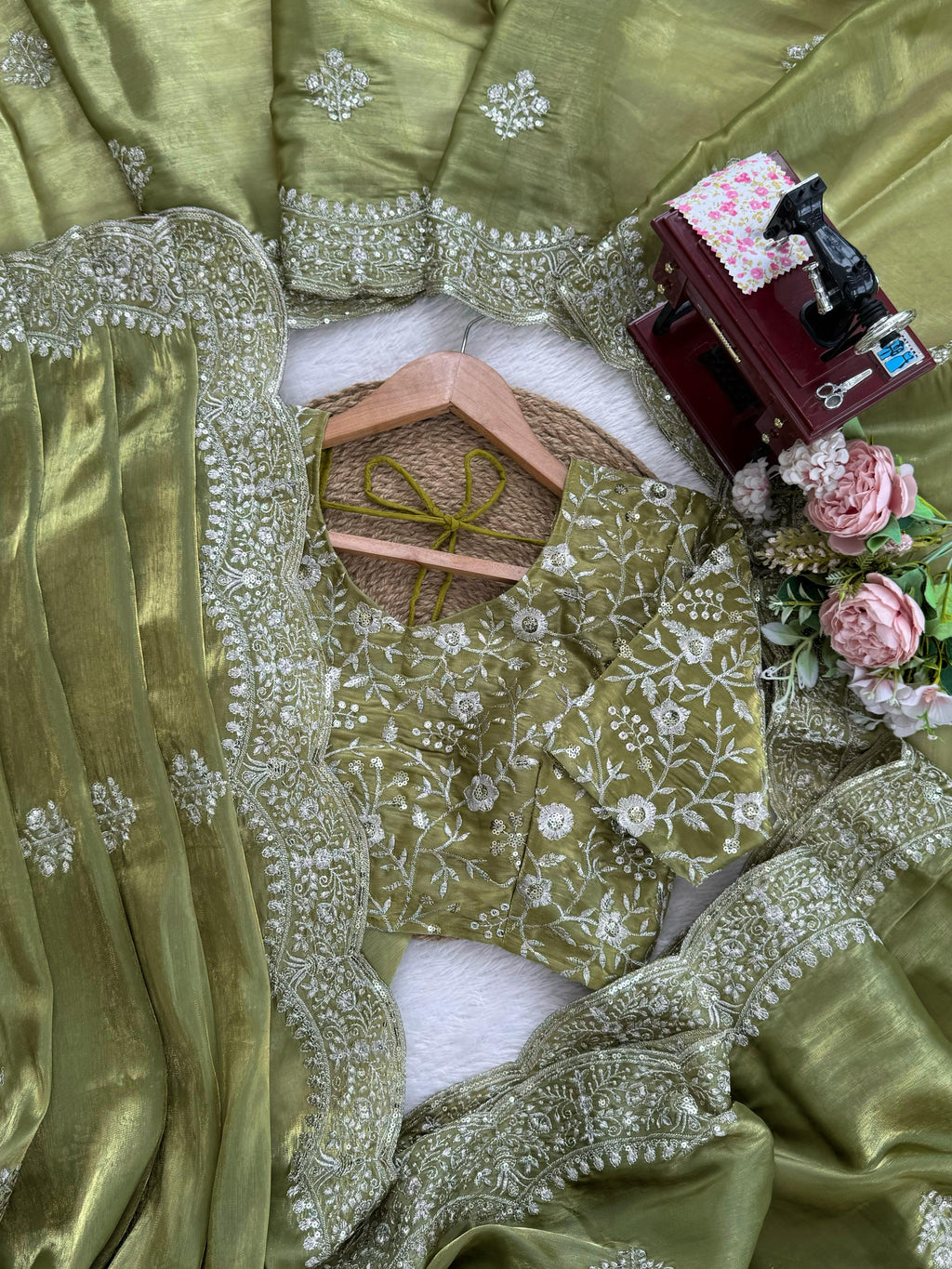 Jimmy Choo Designer Saree with Thread & Sequin Embroidery and Matching Blouse