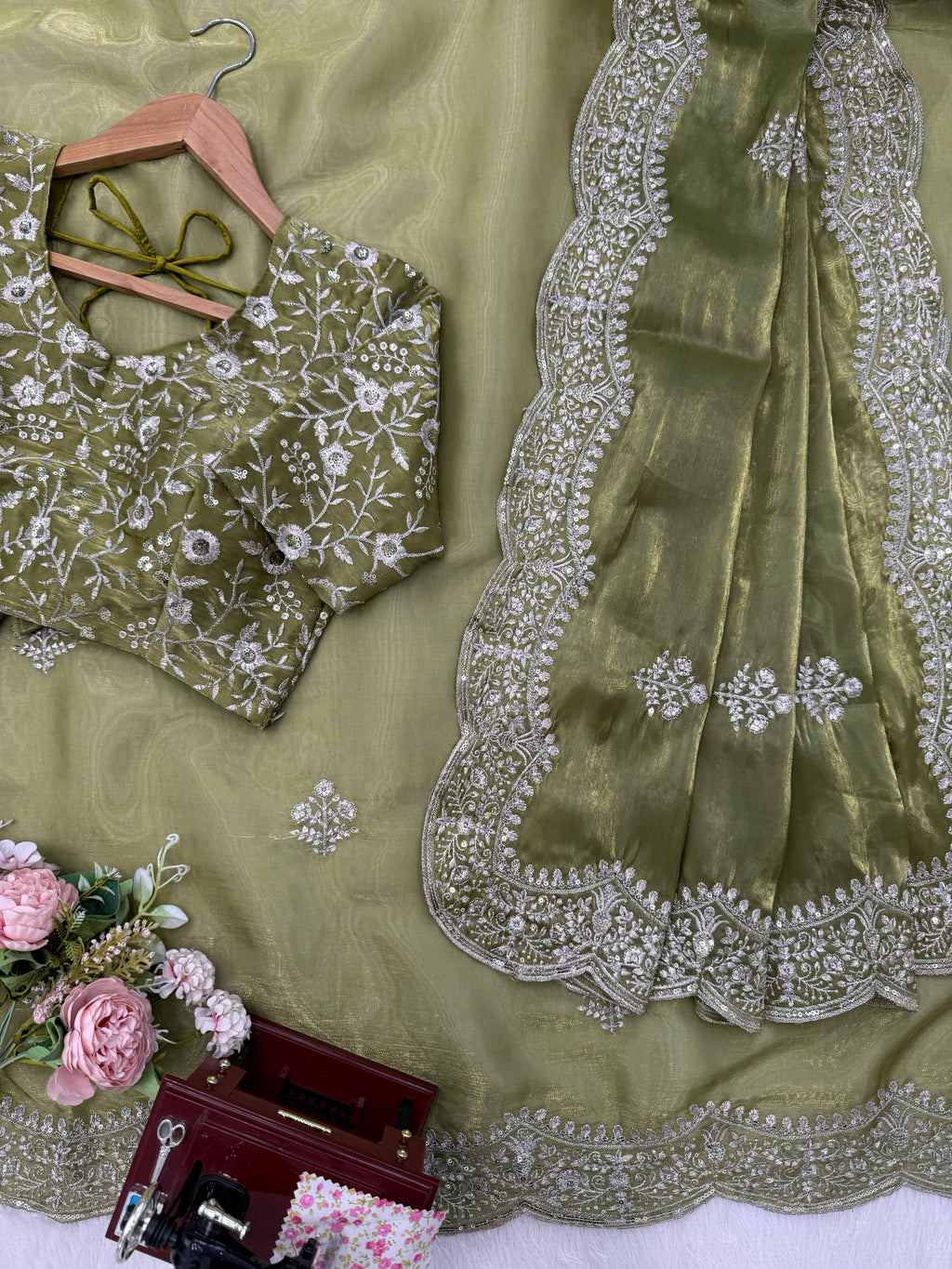 Jimmy Choo Designer Saree with Thread & Sequin Embroidery and Matching Blouse