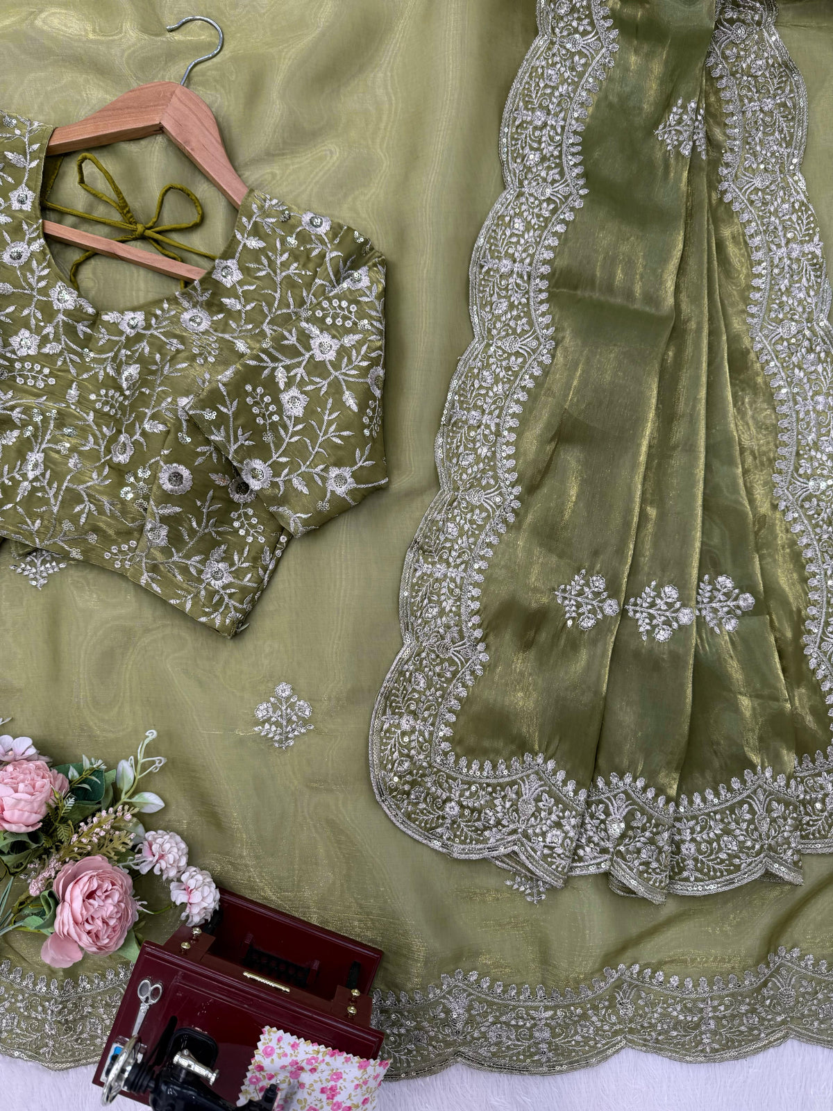 Jimmy Choo Designer Saree with Thread & Sequin Embroidery and Matching Blouse