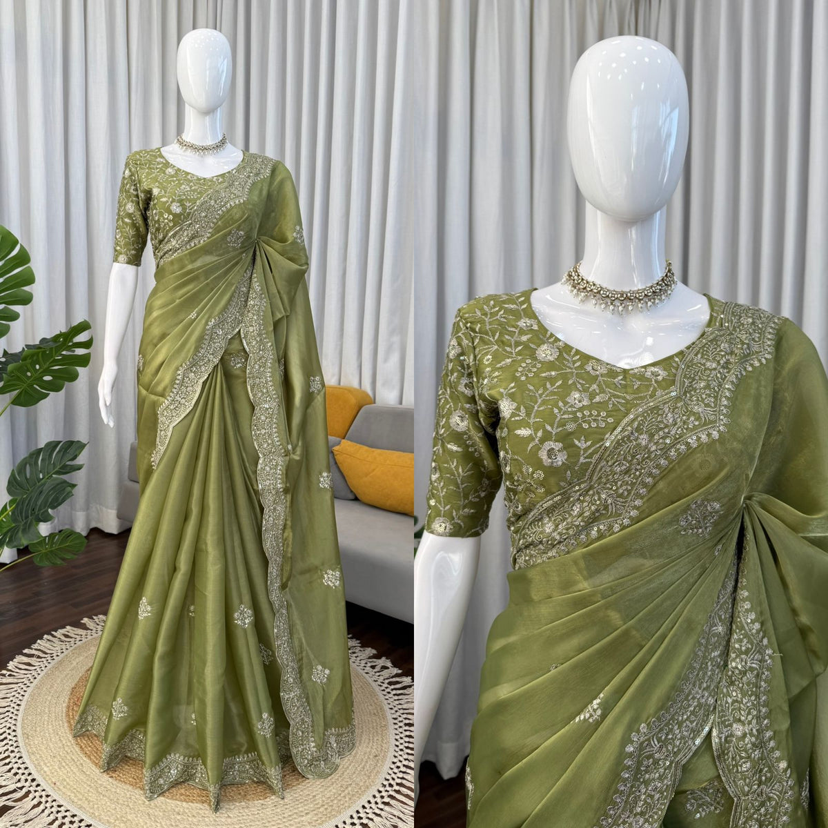 Jimmy Choo Designer Saree with Thread & Sequin Embroidery and Matching Blouse