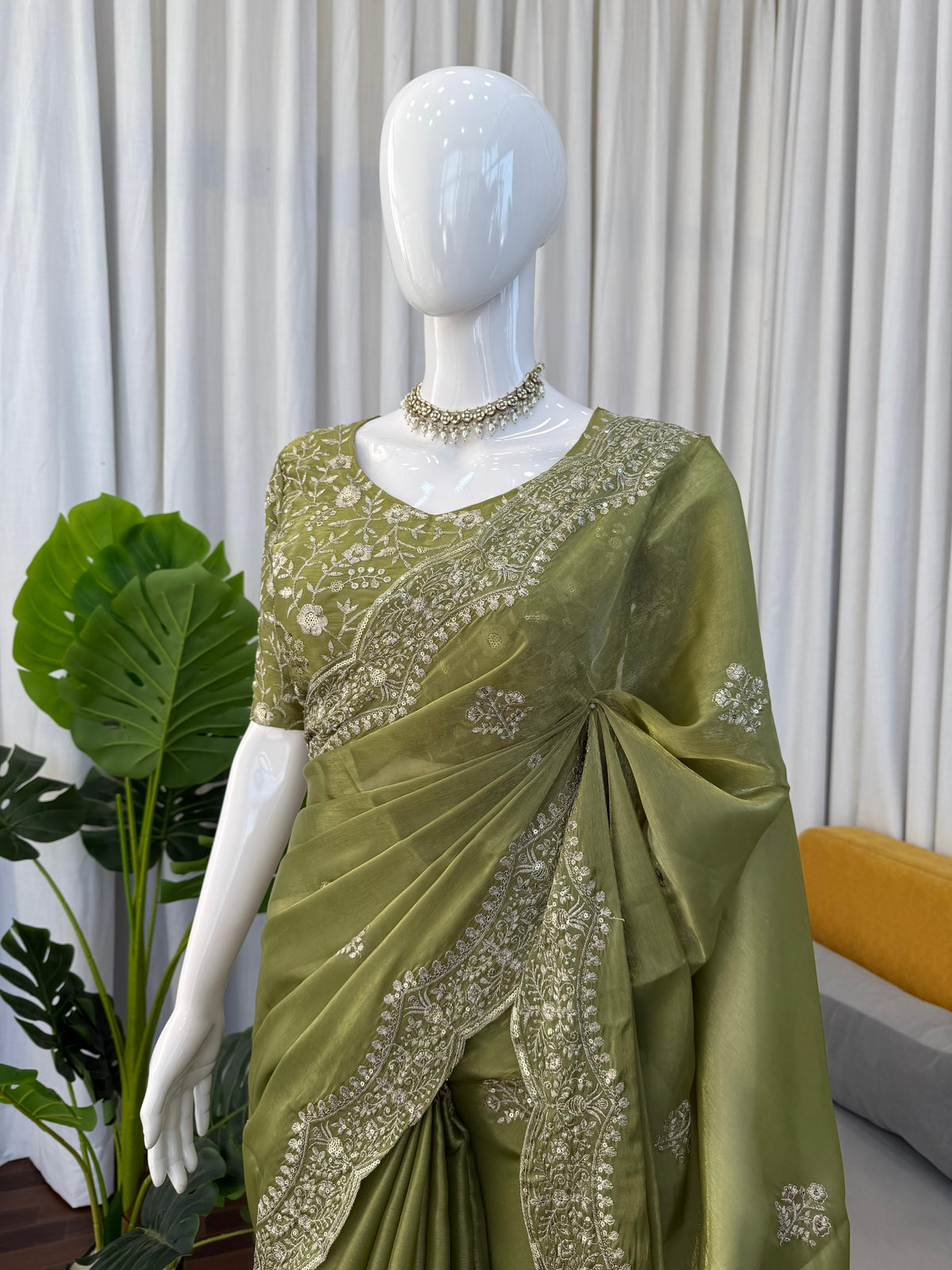 Jimmy Choo Designer Saree with Thread & Sequin Embroidery and Matching Blouse