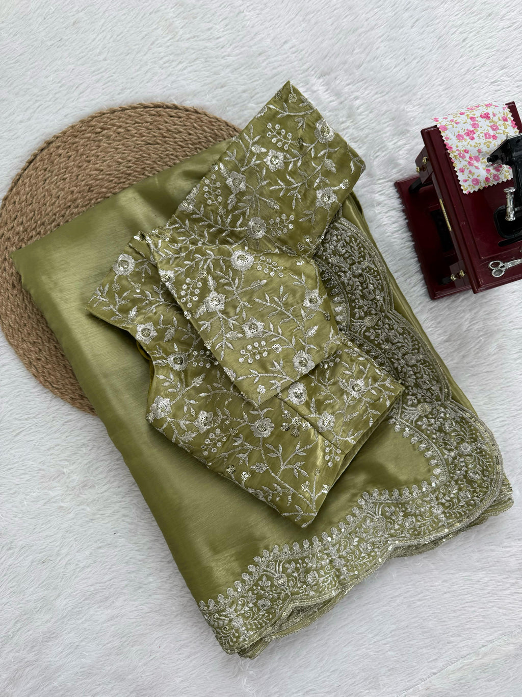 Jimmy Choo Designer Saree with Thread & Sequin Embroidery and Matching Blouse