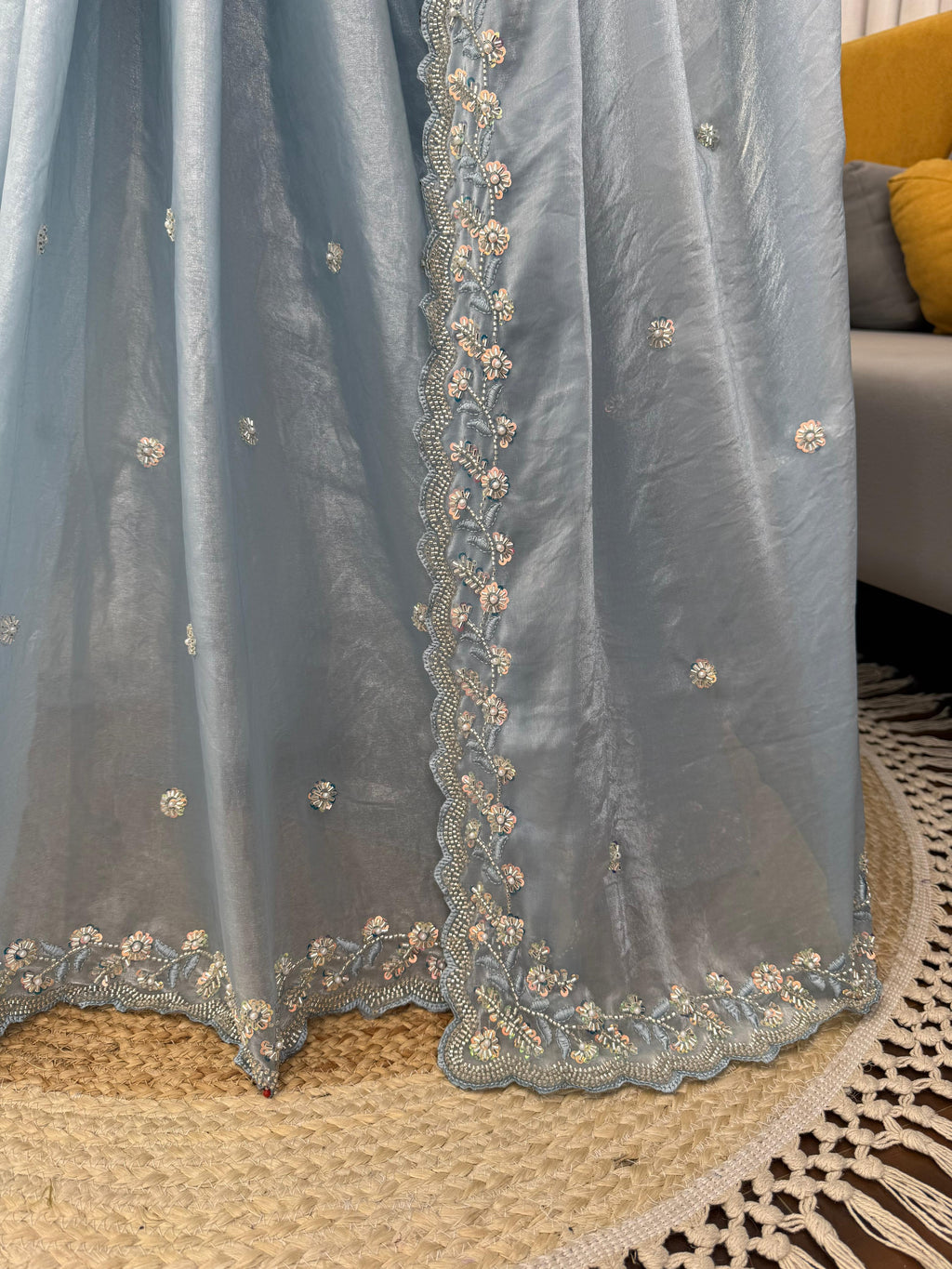 Fendy Silk Beaded Saree with Thread & Sequin Work and Velvet Blouse